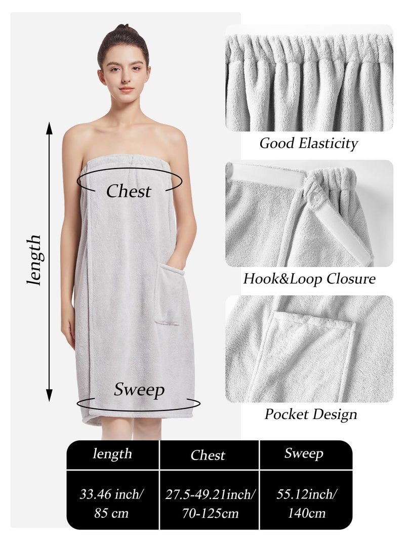 Wubbept Women'S Soft Wrap Towel Full Length Bath Robe After Shower Female Plush Long Spa Bathrobes Lightweight With Pockets (US  Alpha  One Size  Regular  Regular  Grey) - Image 3